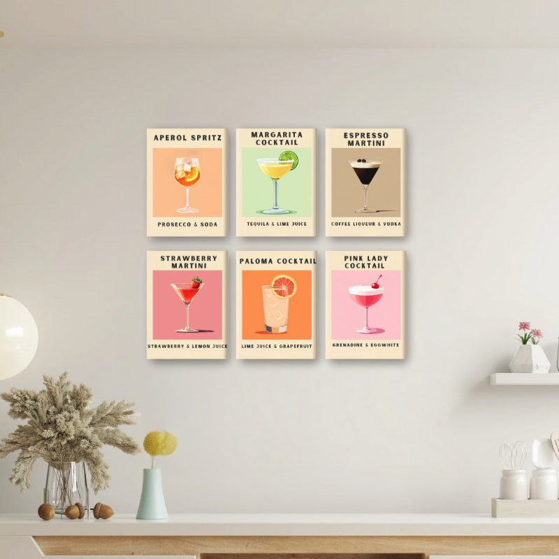 Malen nach Zahlen – 6 Mini-Gemälde | Cocktail Poster-Set