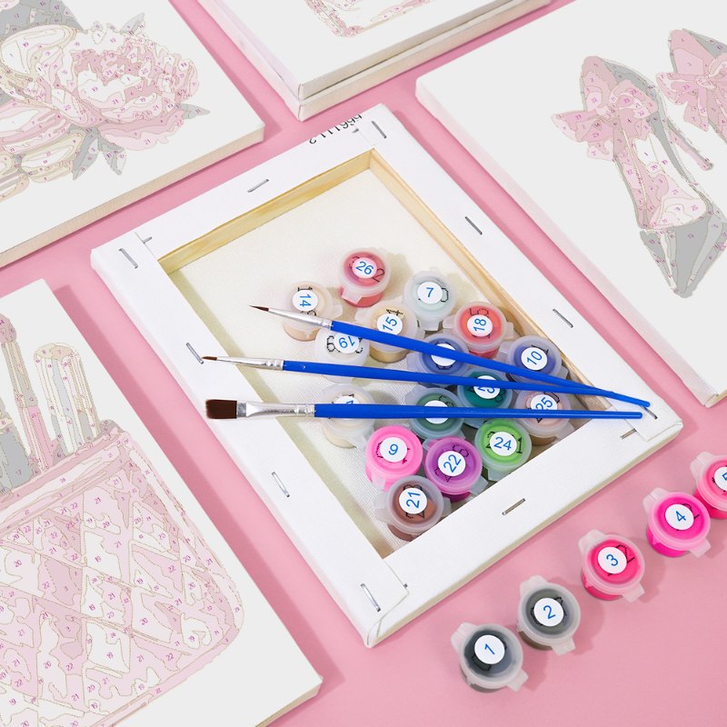 Malen nach Zahlen – 6 Mini-Gemälde | Pink glamour Set
