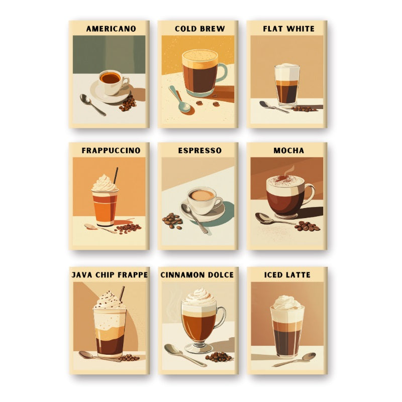 Malen nach Zahlen - 9 Mini-Gemälde | Kaffee Poster-Set