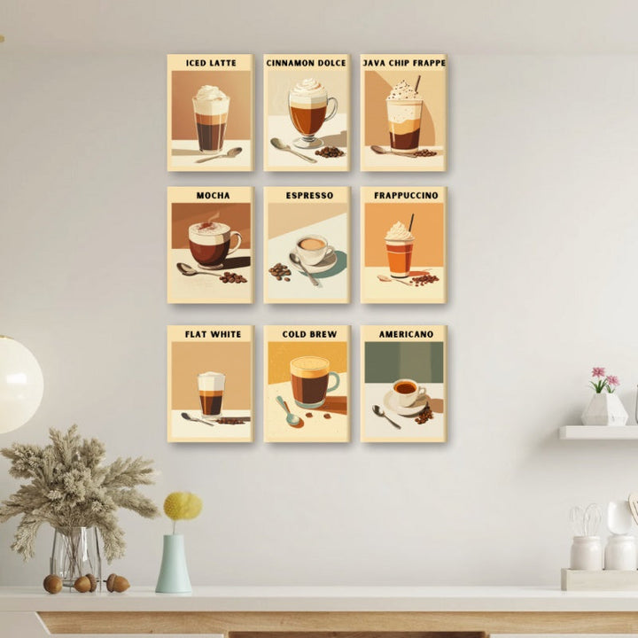 Malen nach Zahlen - 9 Mini-Gemälde | Kaffee Poster-Set