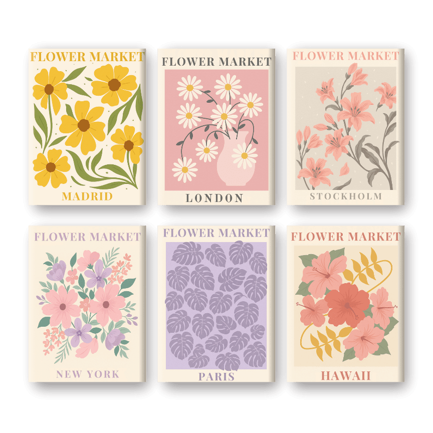 Malen nach Zahlen – 6 Mini-Gemälde | Wunderschönes Blumenmarkt-Set