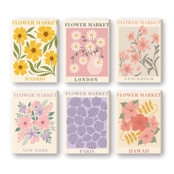 Malen nach Zahlen – 6 Mini-Gemälde | Wunderschönes Blumenmarkt-Set
