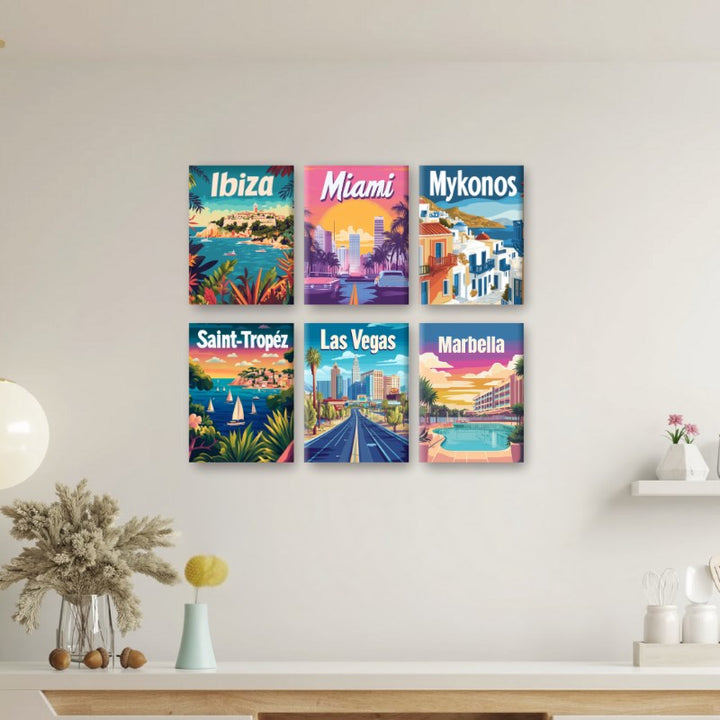 Malen nach Zahlen – 6 Mini-Gemälde | Reiseposter-Set