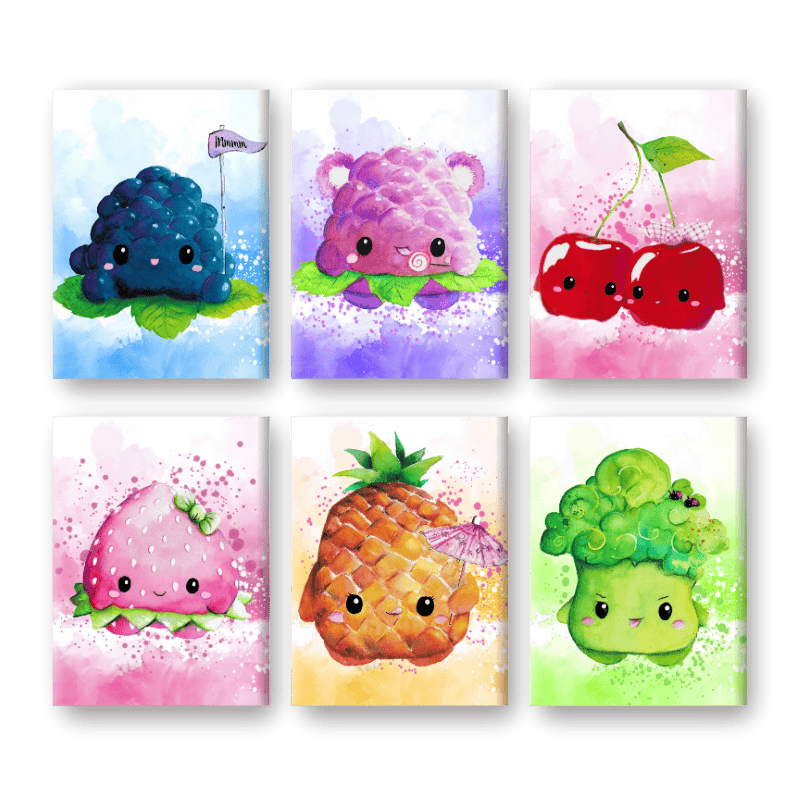 6 Mini-Gemälde | Kawaii Foods Set - by Tiny Tami