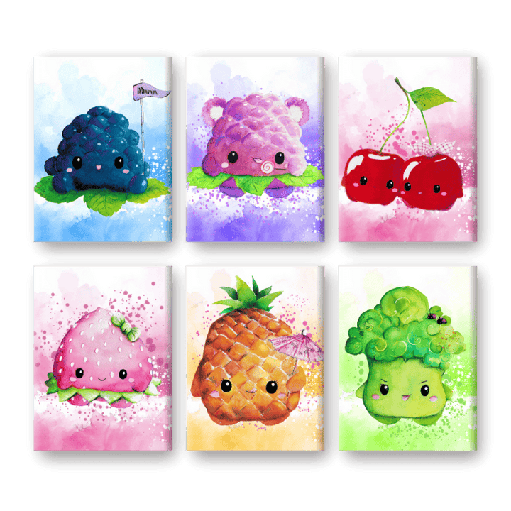 6 Mini-Gemälde | Kawaii Foods Set - by Tiny Tami