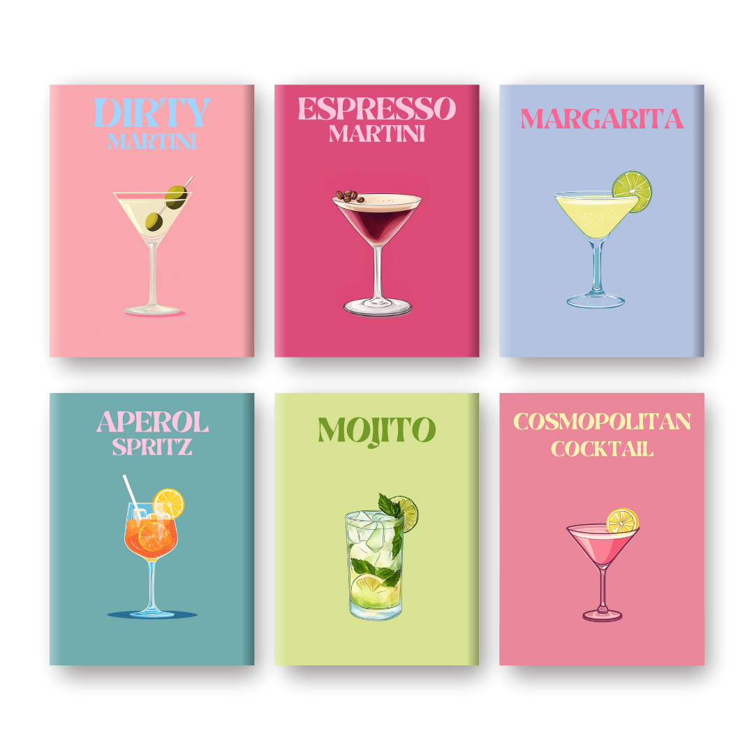 Malen nach Zahlen – 6 Mini-Gemälde | Elegantes Cocktail-Set