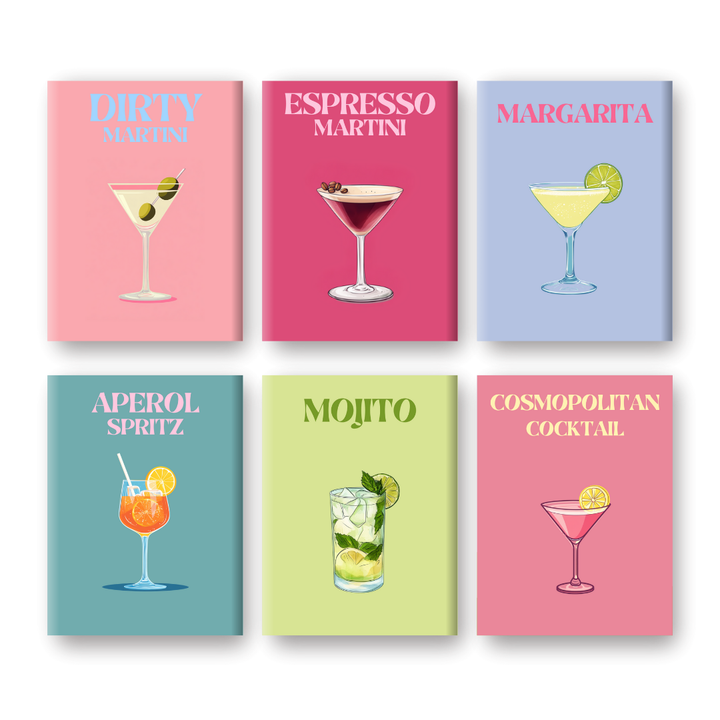 Malen nach Zahlen – 6 Mini-Gemälde | Elegantes Cocktail-Set