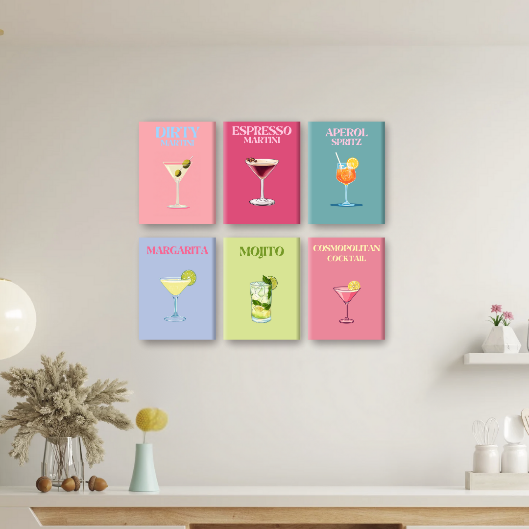 Malen nach Zahlen – 6 Mini-Gemälde | Elegantes Cocktail-Set