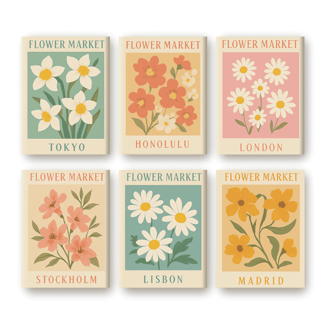 Malen nach Zahlen – 6 Mini-Gemälde | Blumenmarkt-Set
