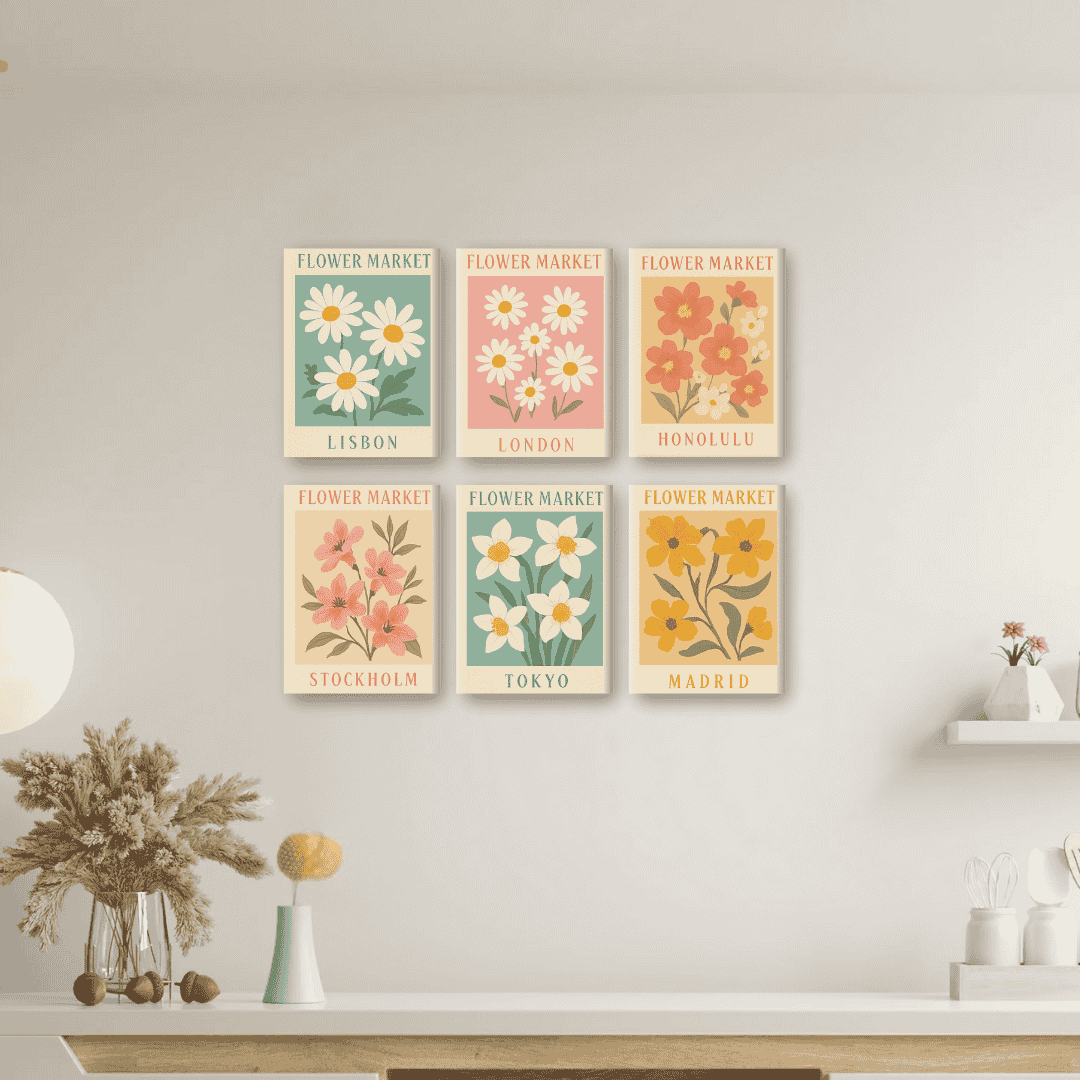 Malen nach Zahlen – 6 Mini-Gemälde | Blumenmarkt-Set