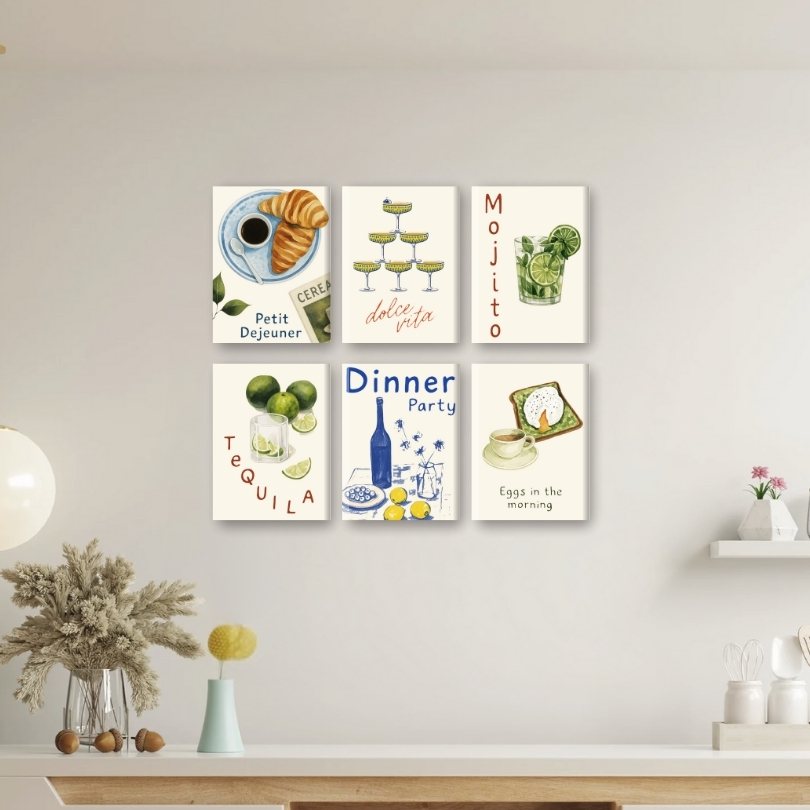 Malen nach Zahlen – 6 Mini-Gemälde | Food & Drinks-Set