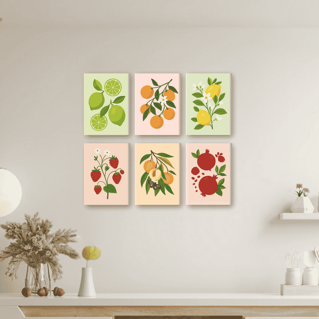 Malen nach Zahlen – 6 Mini-Gemälde | Fruchtpflanze-Set