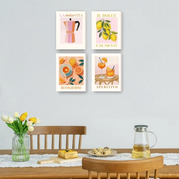 4 Mini-Gemälde | Italienische Dolce Vita Set