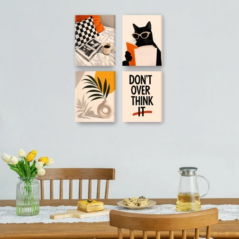 4 Mini-Gemälde | Modernes Wohnen Set