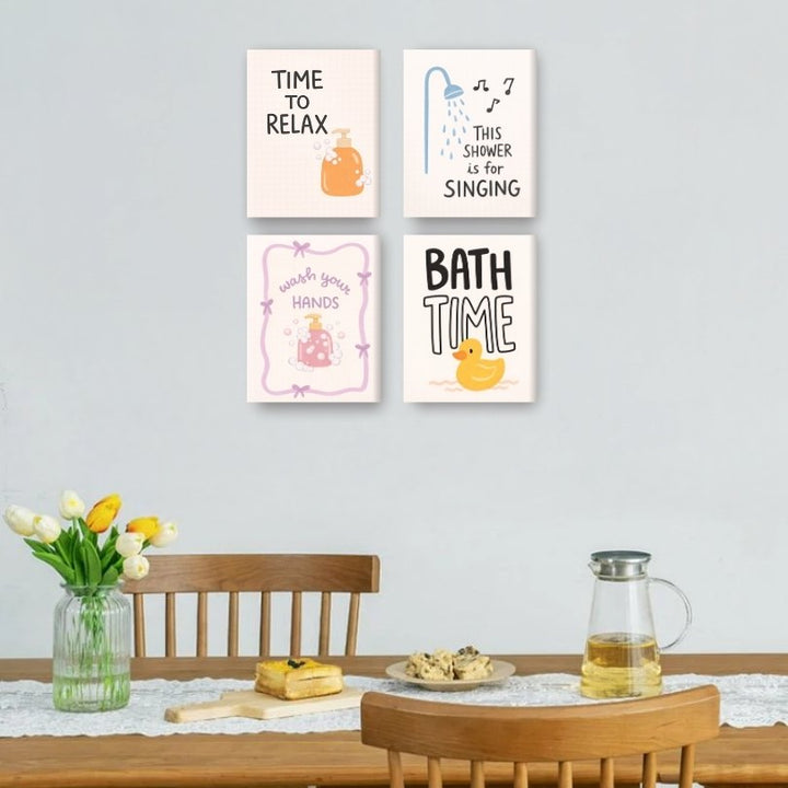 4 Mini-Gemälde | Badezimmer Zitate Set