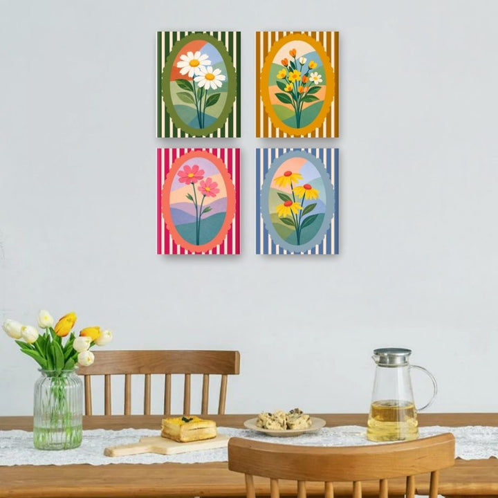 4 Mini-Gemälde | Blumen-Set