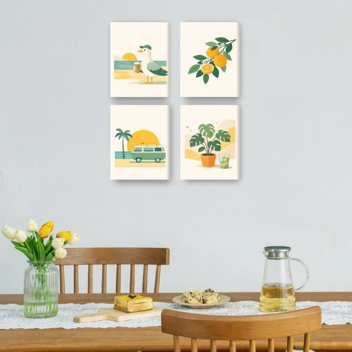 4 Mini-Gemälde | Sonniger Ausflug Set