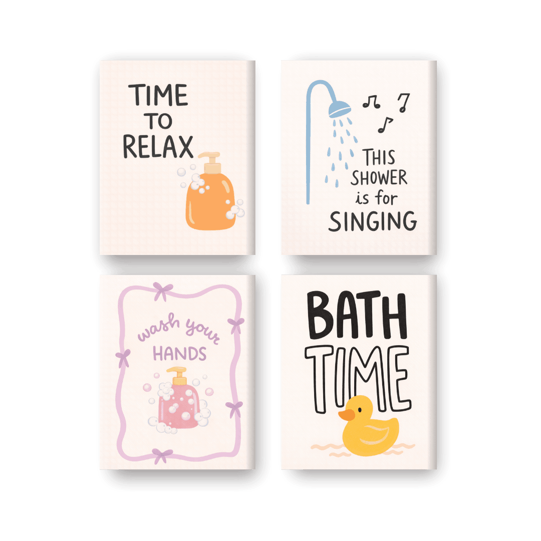 4 Mini-Gemälde | Badezimmer Zitate Set