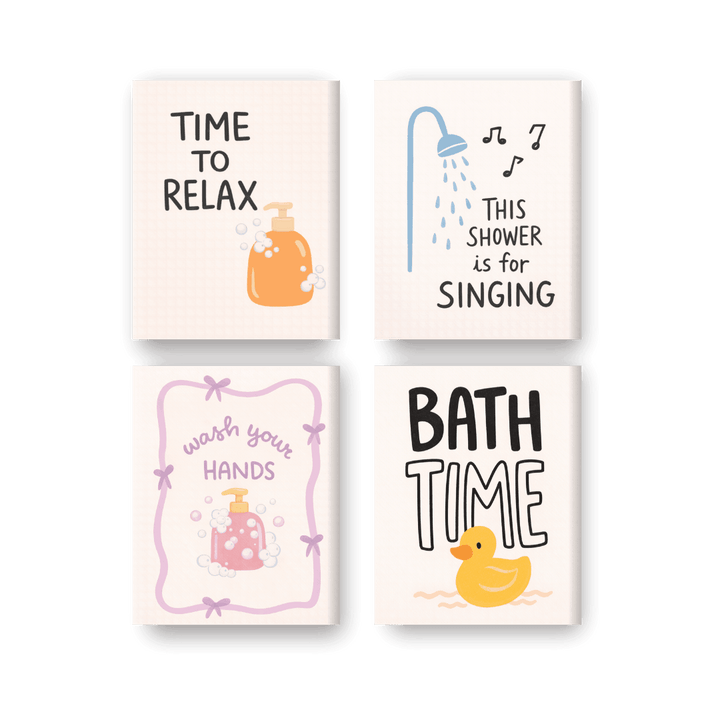 4 Mini-Gemälde | Badezimmer Zitate Set