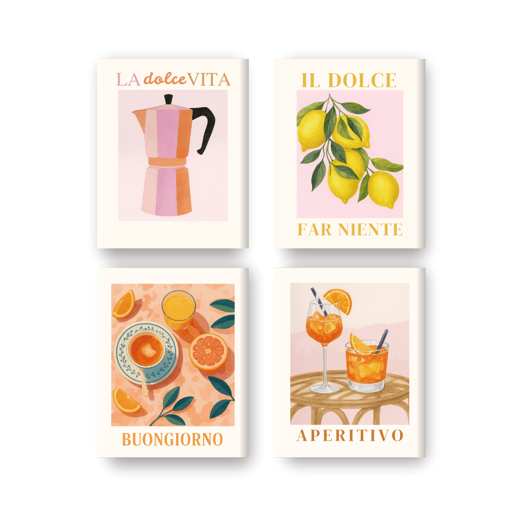 4 Mini-Gemälde | Italienische Dolce Vita Set