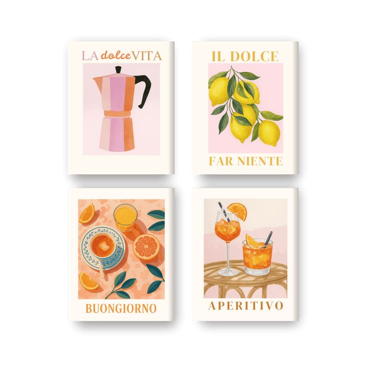 4 Mini-Gemälde | Italienische Dolce Vita Set