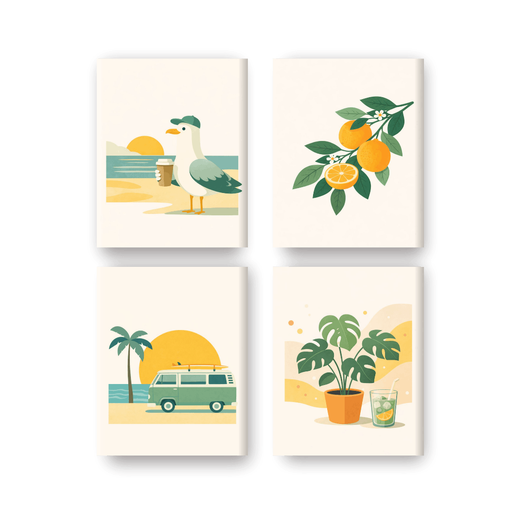 4 Mini-Gemälde | Sonniger Ausflug Set