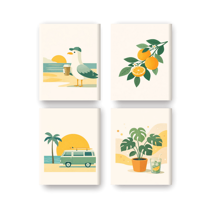 4 Mini-Gemälde | Sonniger Ausflug Set
