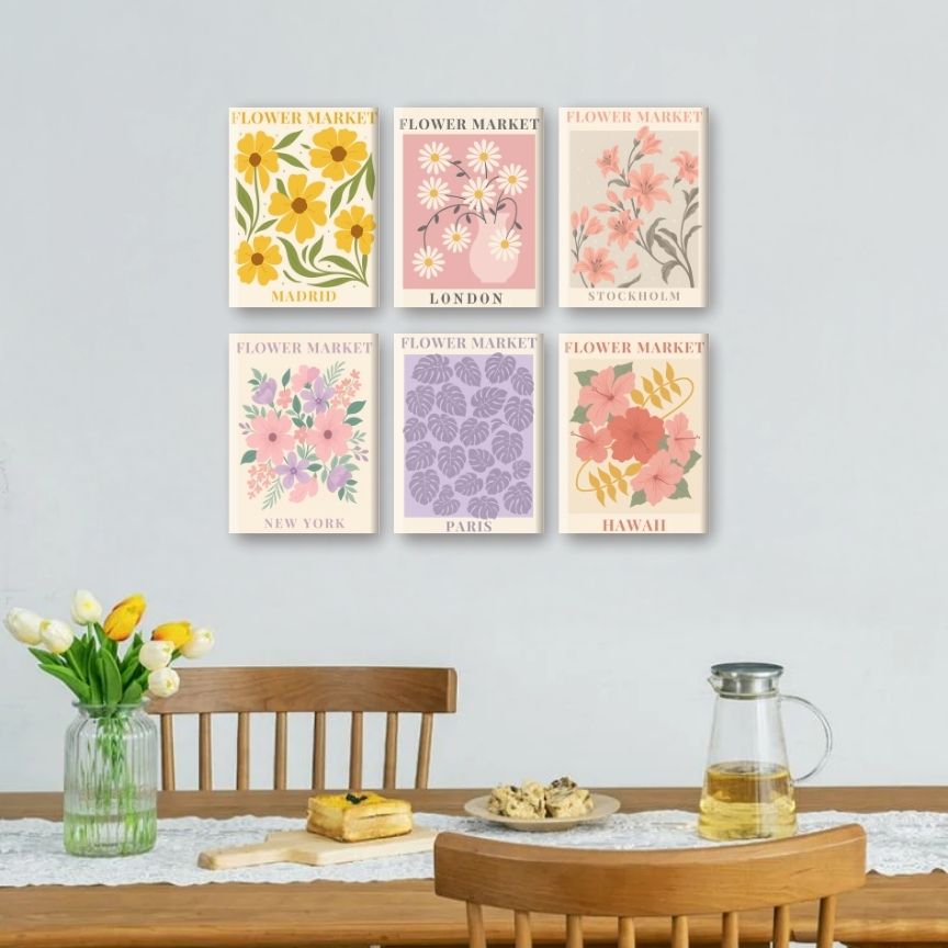 Malen nach Zahlen – 6 Mini-Gemälde | Wunderschönes Blumenmarkt-Set