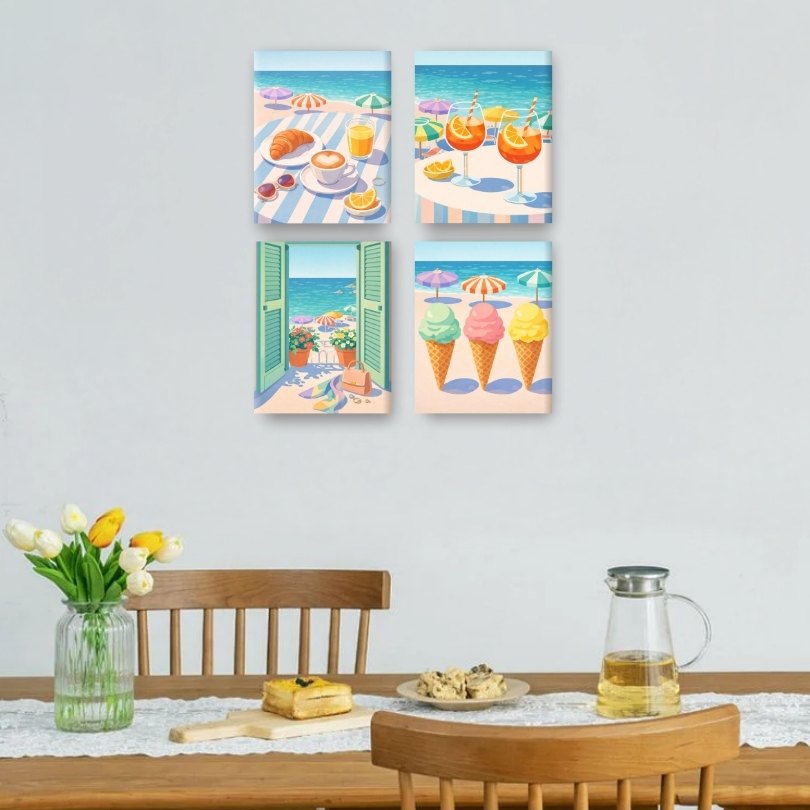 4 Mini-Gemälde | Strand- & Sommer-Set