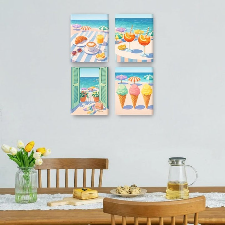 4 Mini-Gemälde | Strand- & Sommer-Set