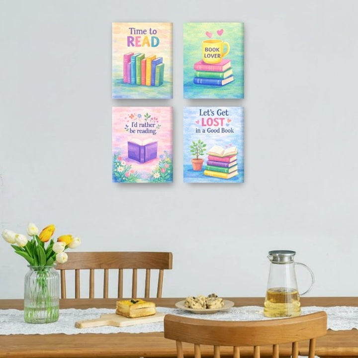 4 Mini-Gemälde | Bunte Bücher Set