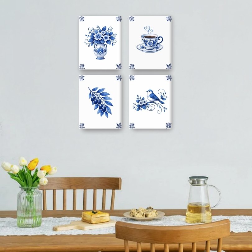 4 Mini-Gemälde | Delft Blau Set