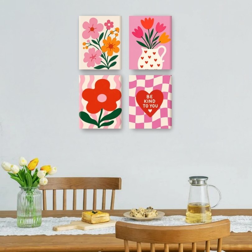 4 Mini-Gemälde | Liebe & Blüte Set