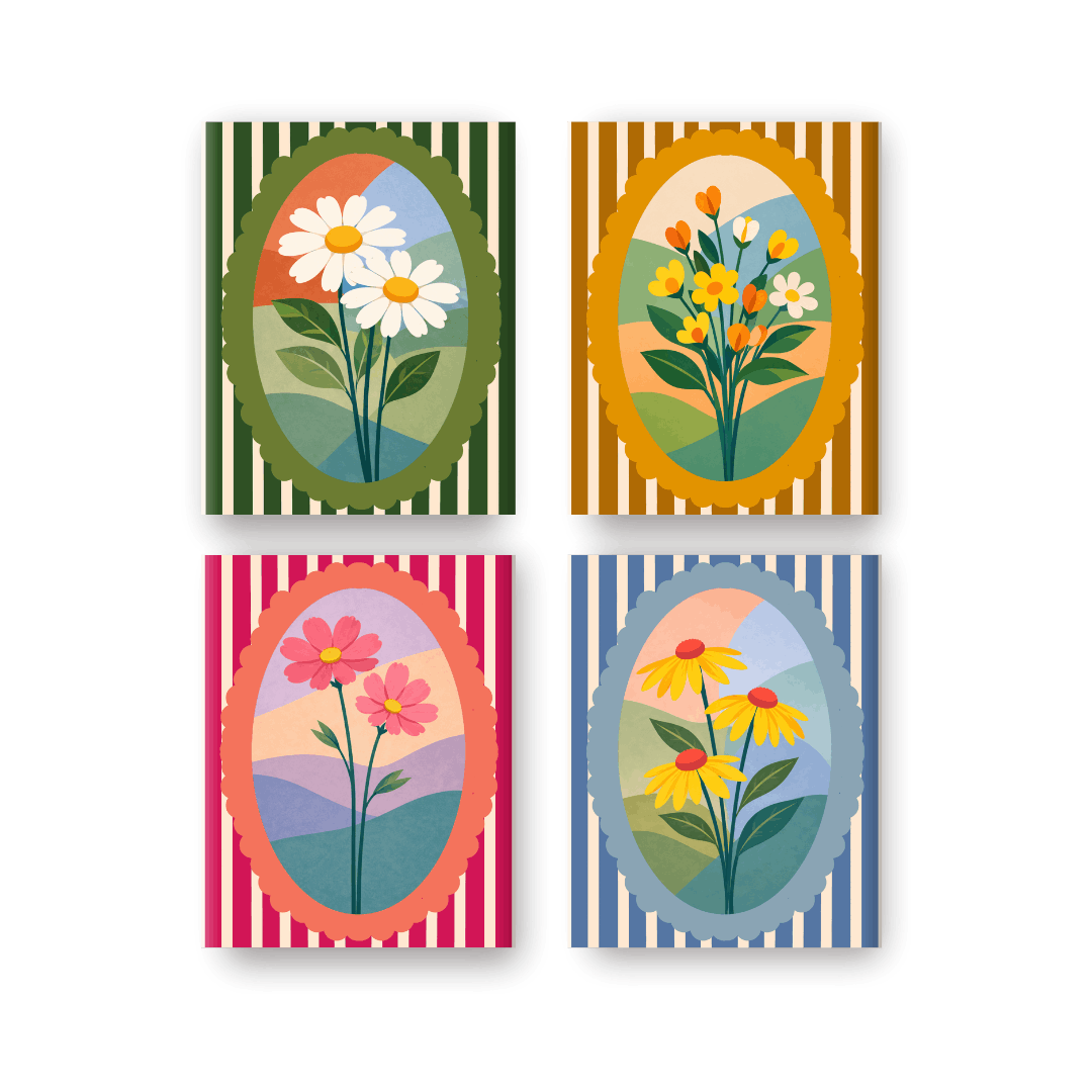 4 Mini-Gemälde | Blumen-Set