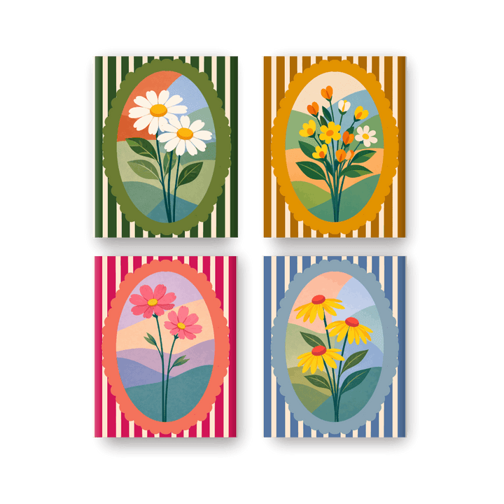 4 Mini-Gemälde | Blumen-Set