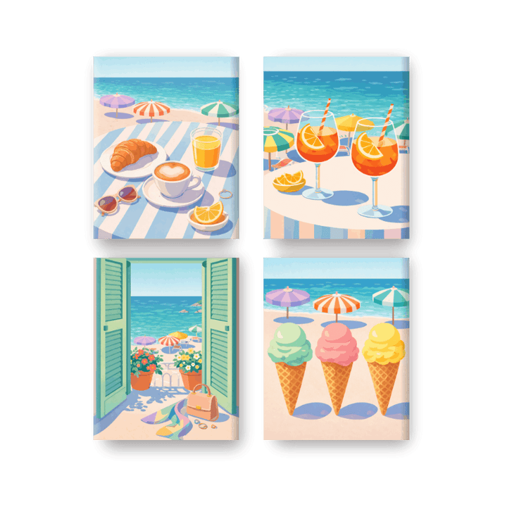 4 Mini-Gemälde | Strand- & Sommer-Set