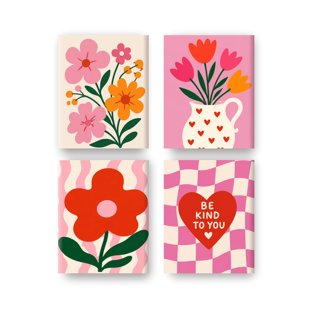 4 Mini-Gemälde | Liebe & Blüte Set