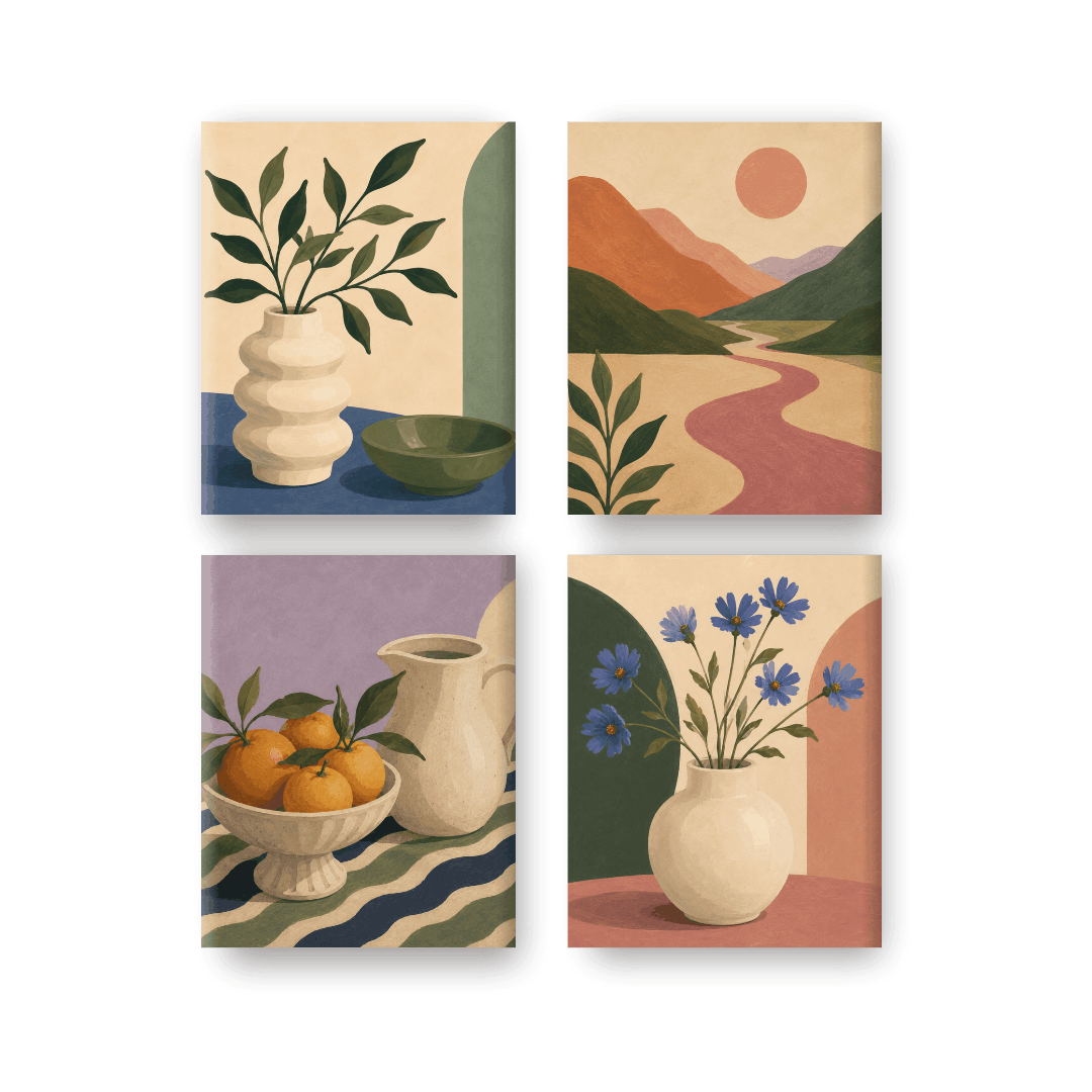 4 Mini-Gemälde | Erntetisch Set