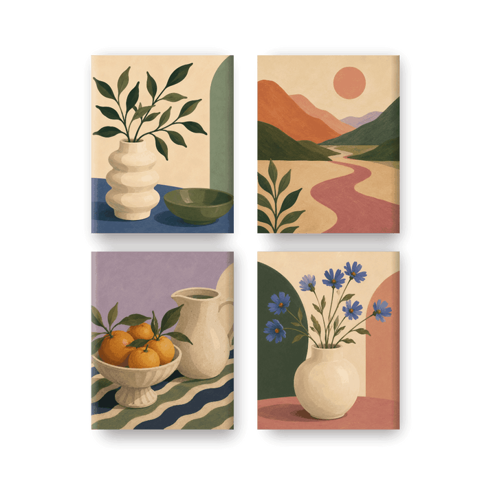 4 Mini-Gemälde | Erntetisch Set