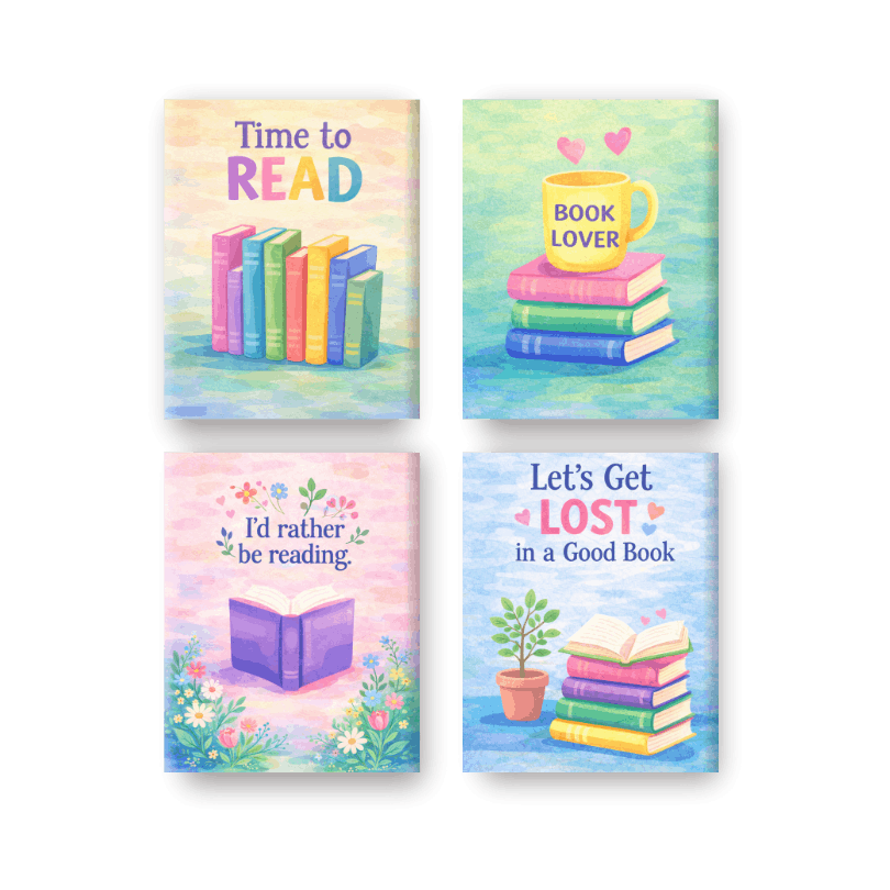 4 Mini-Gemälde | Bunte Bücher Set