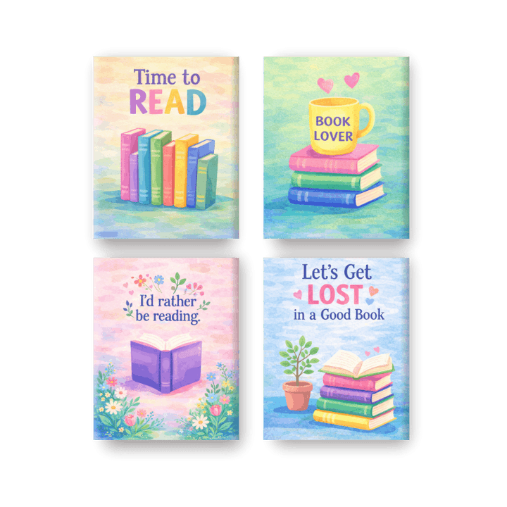 4 Mini-Gemälde | Bunte Bücher Set