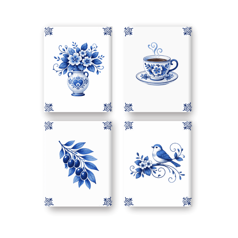 4 Mini-Gemälde | Delft Blau Set