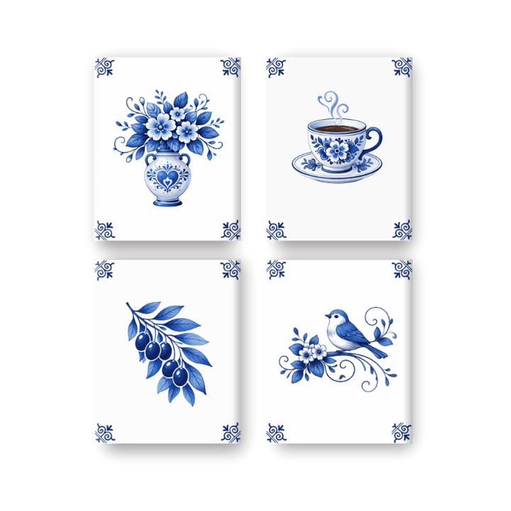 4 Mini-Gemälde | Delft Blau Set