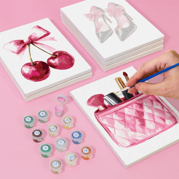 Malen nach Zahlen – 6 Mini-Gemälde | Pink glamour Set