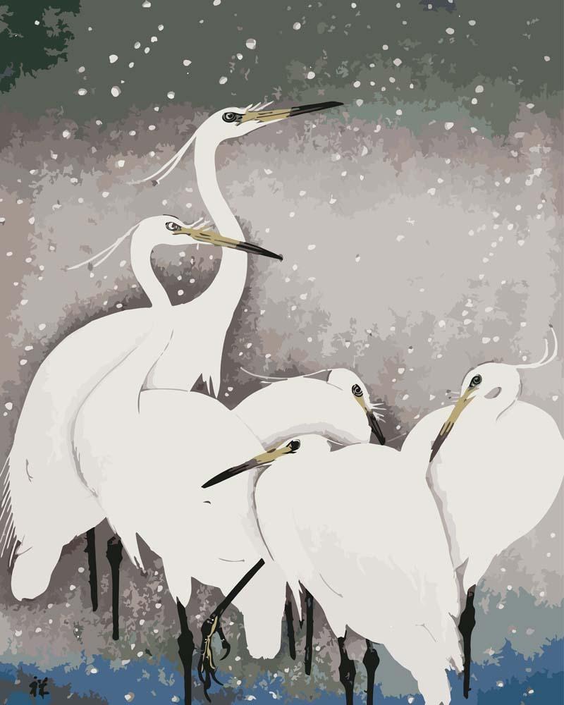 Malen nach Zahlen - Reihergruppe von Ohara Koson Illustration