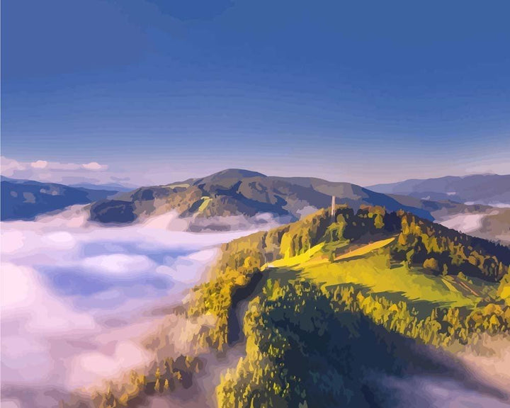 Malen nach Zahlen - Berge mit rosa Wolken