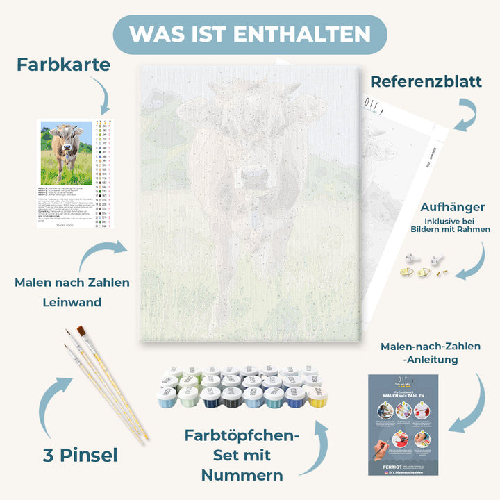 Malen nach Zahlen - Kuh auf der Wiese