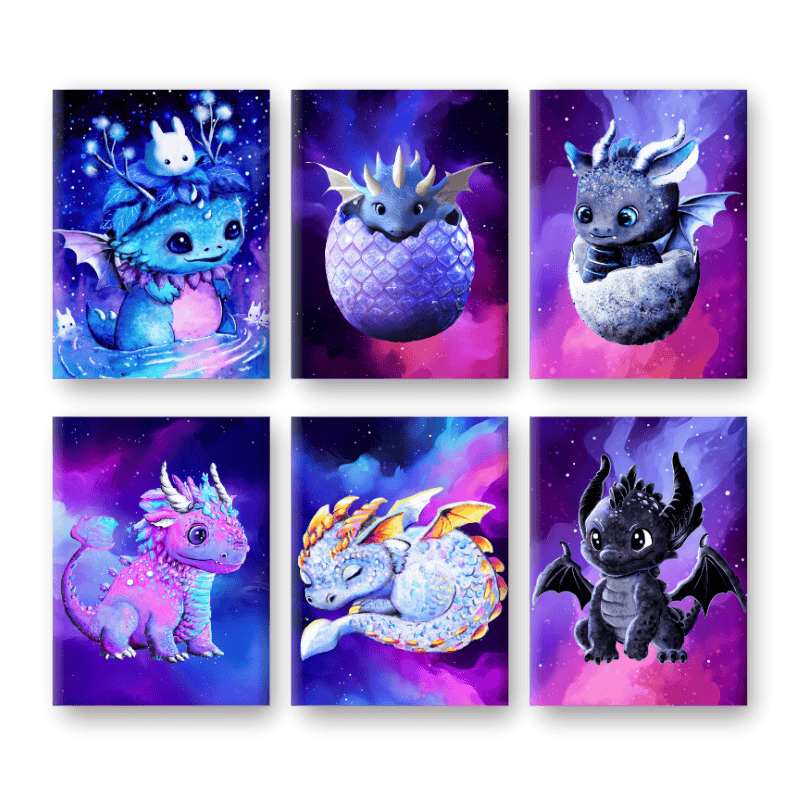 6 Mini-Gemälde | Little Dragons Set - by Tiny Tami