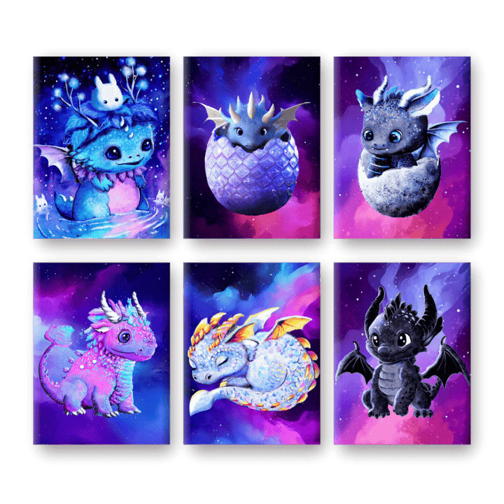 6 Mini-Gemälde | Little Dragons Set - by Tiny Tami