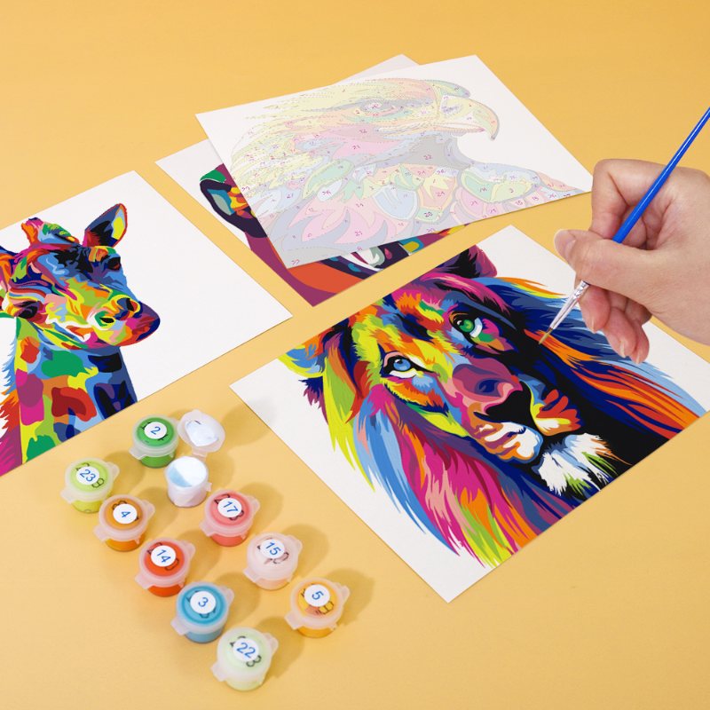 Malen nach Zahlen – 6 Mini-Gemälde | Set Bunte Tiere